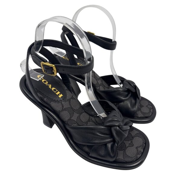 COACH women's Quincey Black Leather Ankle Wrap Buckle Sandal Size 7.5 - Picture 1 of 16